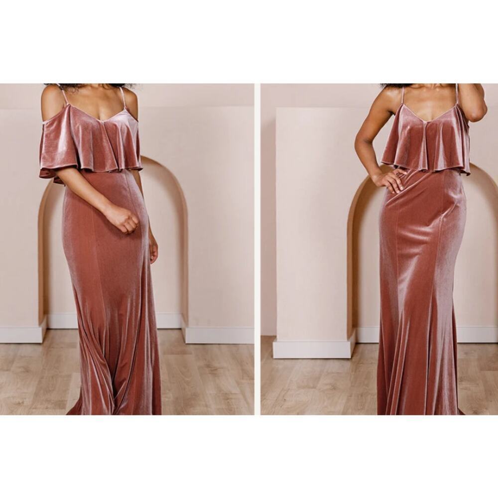 Revelry Riley Convertible Velvet Dress Womens 28 4X Brown Maxi Evening Wedding - Picture 3 of 11
